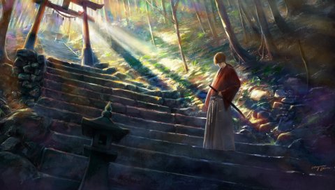 Rurouni kenshin, himura kenshin, самурай, катана