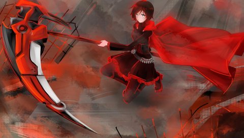Rwby, рубиновая роза, девушка, коса, оружие