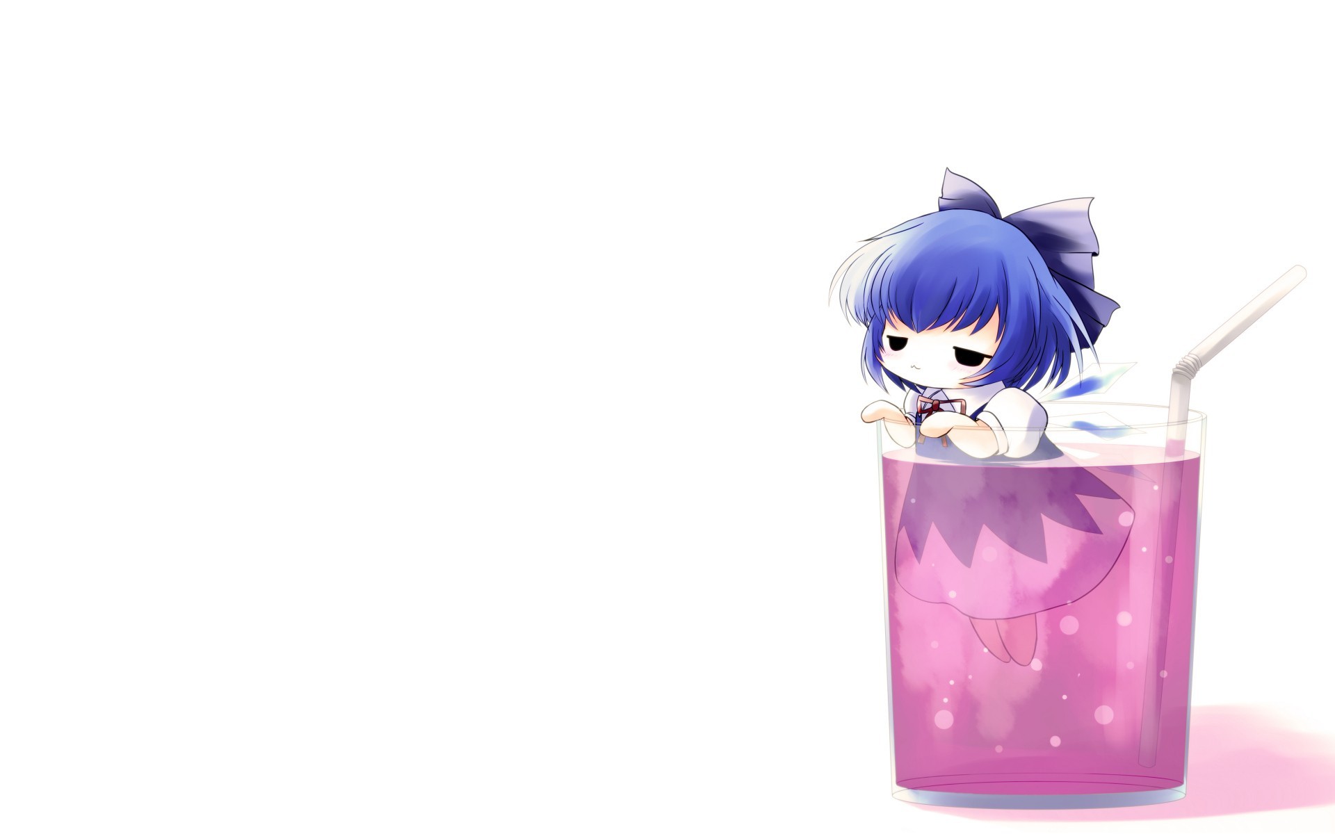 Картинки Touhou, cirno, девушка, стекло, трубочка фото и обои на рабочий стол