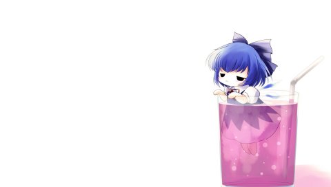 Touhou, cirno, девушка, стекло, трубочка