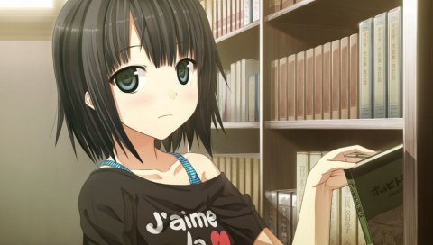 Девушка, аниме, книги, библиотека