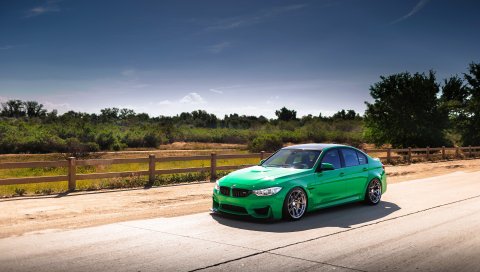 Bmw, m3, f80, зеленый, вид сбоку
