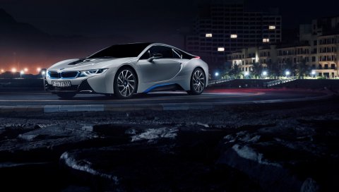 Bmw, i8, вид сбоку, белый