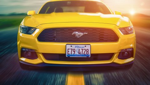 Ford mustang, 2015, мускульный автомобиль, желтый, вид спереди