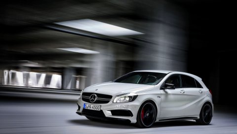 Mercedes-benz, a45, amg, белый, вид сбоку