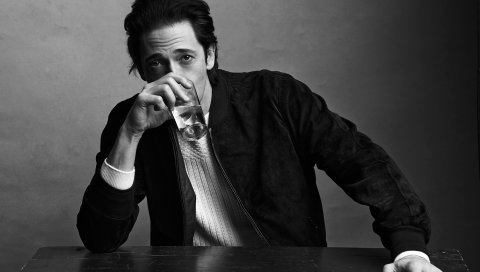 Adrien brody, стекло, лицо, bw