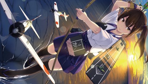 Unasaka ryou, kaga авианосец, девушка, воин