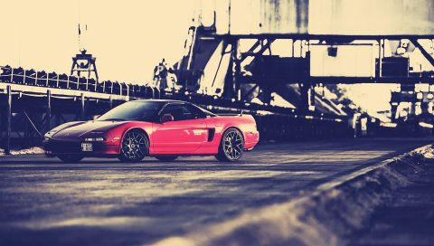 Honda nsx, красный, боковой вид