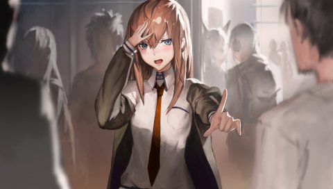Makise kurisu, okabe rintarou, аниме, девушка, искусство