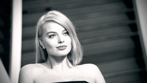 Margot robbie, модель, знаменитость, улыбка, bw