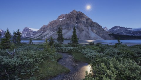 Бафф, альберта, канада, лосось, лук, озеро, гора