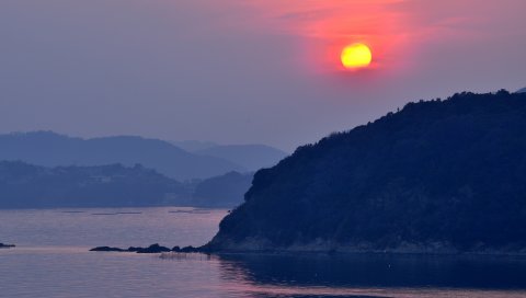 Тацуно, Япония, море, закат