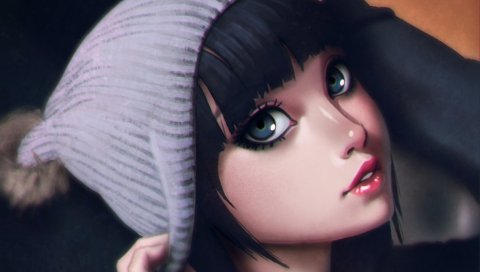 Аниме, девушка, брюнетка, лицо