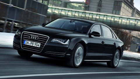 Audi, a8l, черный, вид сбоку