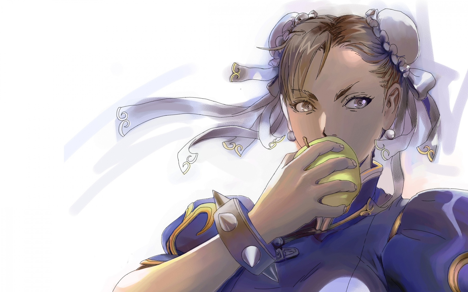 Картинки Уличный боец, chun-li, девушка, аниме, яблоко фото и обои на рабочий стол