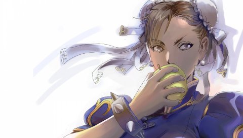 Уличный боец, chun-li, девушка, аниме, яблоко