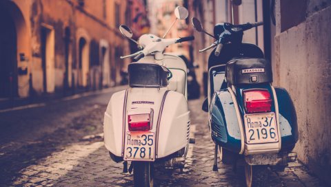 скутер, Piaggio, улица, дорога, Рим, Италия