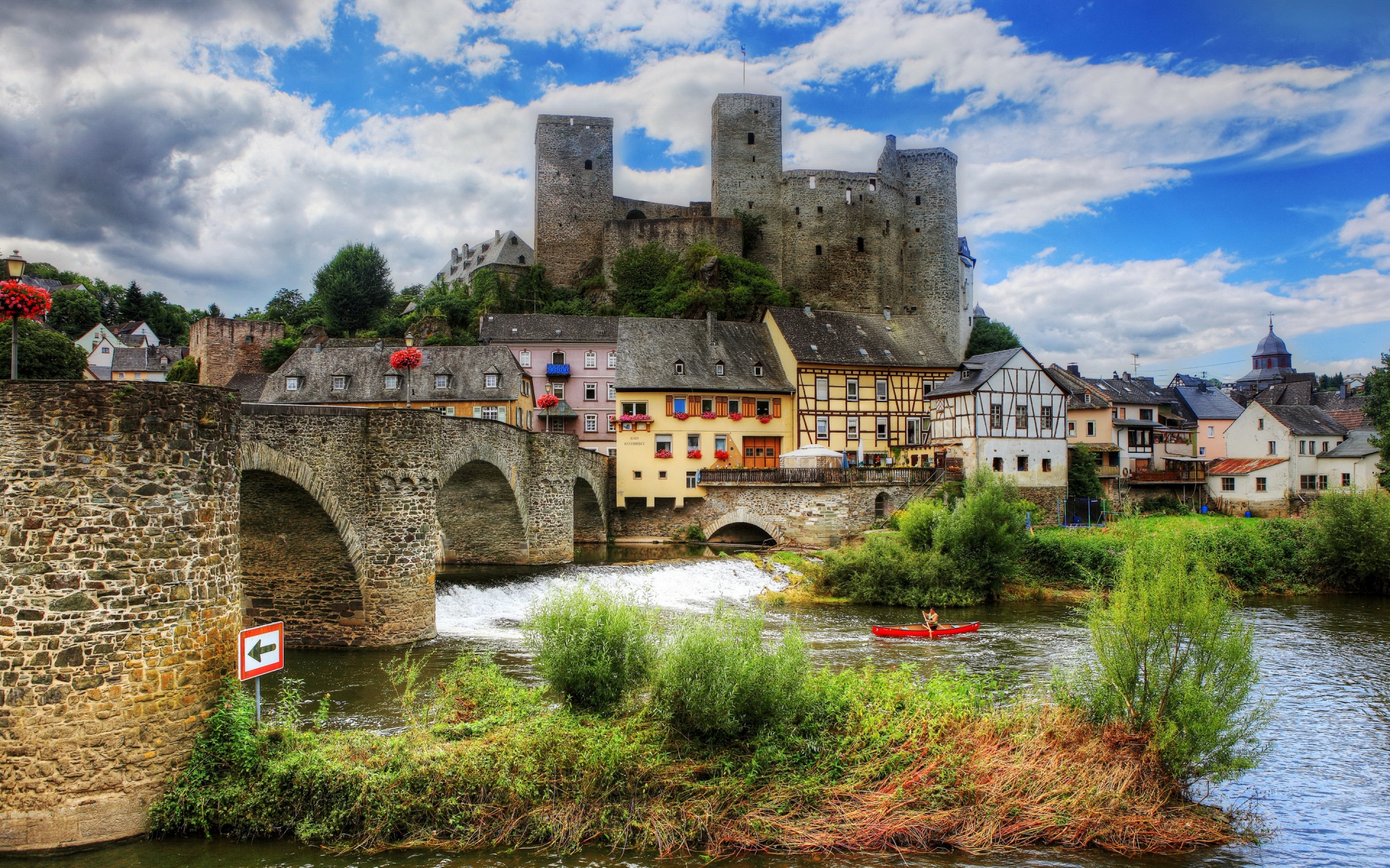 Картинки Runkel, Германия, замок, река, HDR фото и обои на рабочий стол
