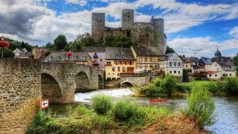 Runkel, Германия, замок, река, HDR