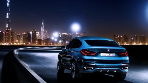 Bmw x4, bmw, вид сзади, синий, город, ночь