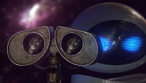 Wall-e, eva, роботы, пара