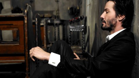 Keanu reeves, актер, профиль, борода, комната