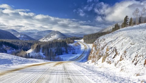 Зима, снег, дорога, гора