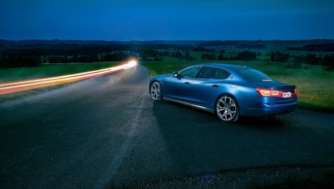 Maserati, quattroporte, novitec, синий, вид сбоку, выдержка