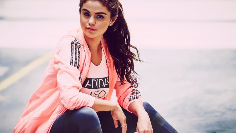 Selena gomez, adidas neo, фотосессия, брюнетка, стиль, спорт