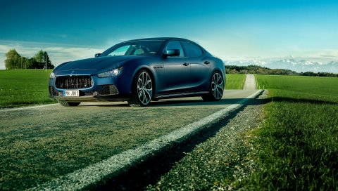 Maserati, ghibli, novitec tridente, синий, вид сбоку