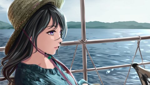 Девушка, шляпа, море