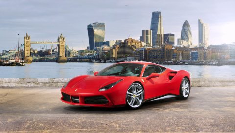 Ferrari, 488 gtb, красный, вид сбоку