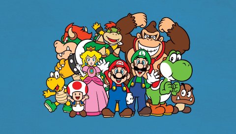 Mario bros, luigi, yoshi, принцесса персик, ослик конг, жаба