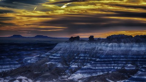 Окаменевший лес, Аризона, горы, небо, hdr
