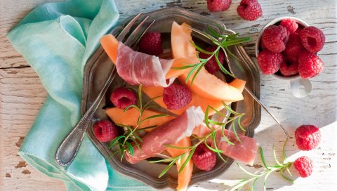 Jamon, ветчина, дыня, малина