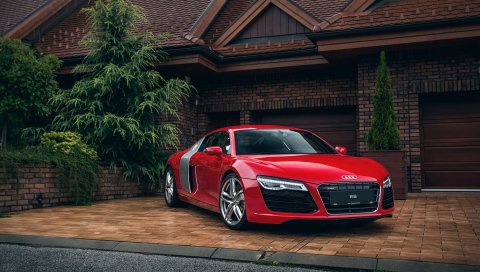 Audi, r8, красный, вид спереди