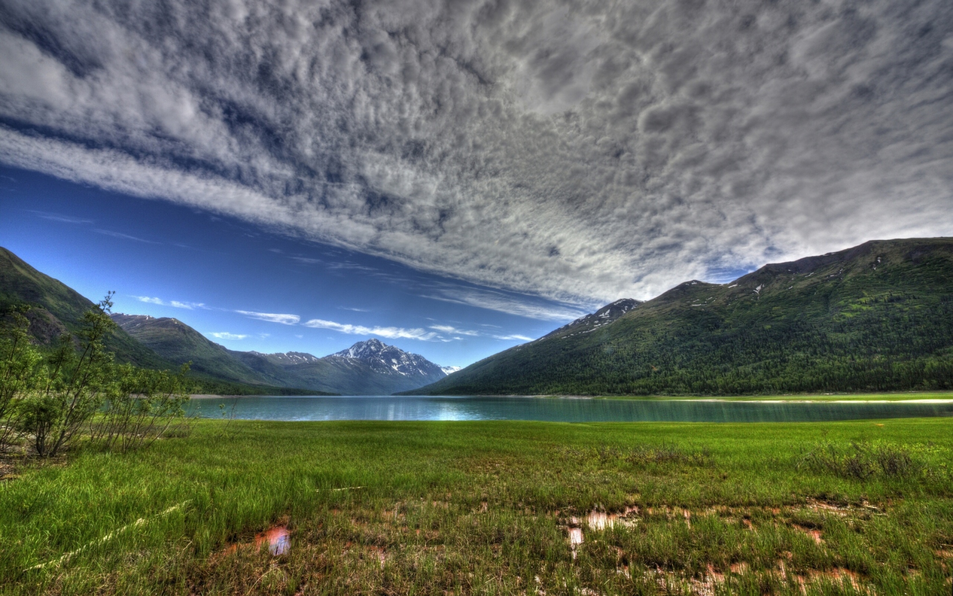 Картинки Озеро eklutna, Аляска, горы, hdr, небо фото и обои на рабочий стол