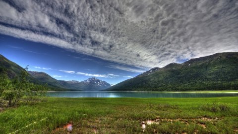 Озеро eklutna, Аляска, горы, hdr, небо