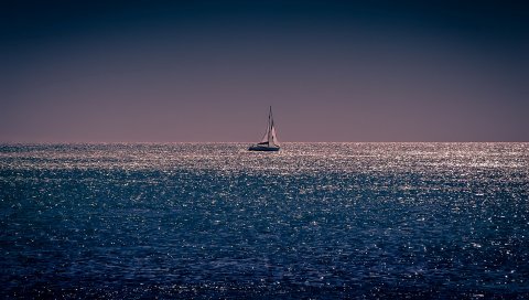 море, горизонт, парус, лодка