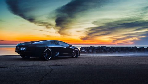 Ламборджини, Murcielago, lp640-4, v12, закат, вид сбоку