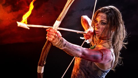 Tomb Raider, Лара Крофт, лук, стрела, кровь