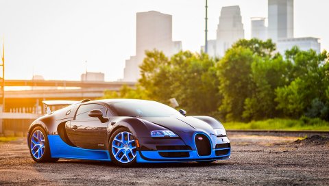 Bugatti, veyron, grand, blue, side view
