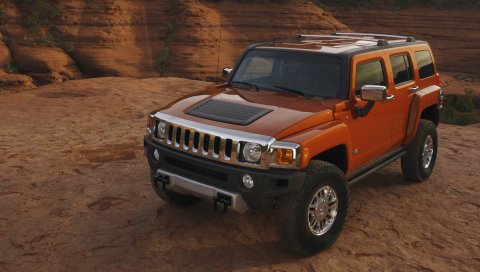 Hummer h3, hummer, красный, вид сбоку