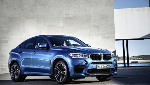 Bmw, x6, m, 2015, синий, вид сбоку
