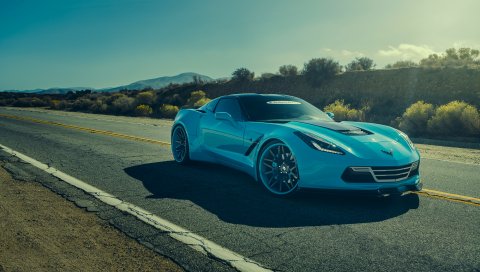 Forgiato, corvette, chevrolet, синий, вид сбоку