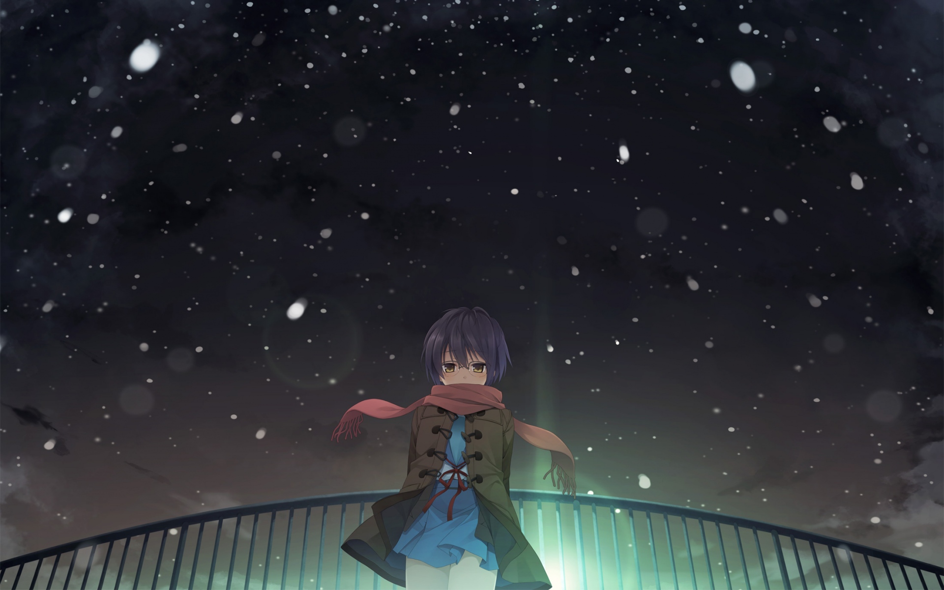 Картинки Nagato yuki, девушка, аниме, снег, небо фото и обои на рабочий стол