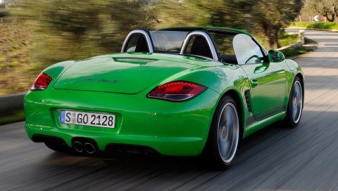 Porsche, boxster s, кабриолет, зеленый, вид сзади, скорость