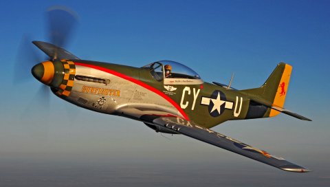 Кафе, p-51, стрельба, полет, небо, пилот