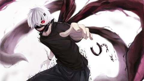 Kaneki ken, tokyo ghoul, взгляд, маска, когти, наручники, цепочки