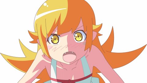 Серия monogatari, oshino shinobu, девушка, аниме, лицо